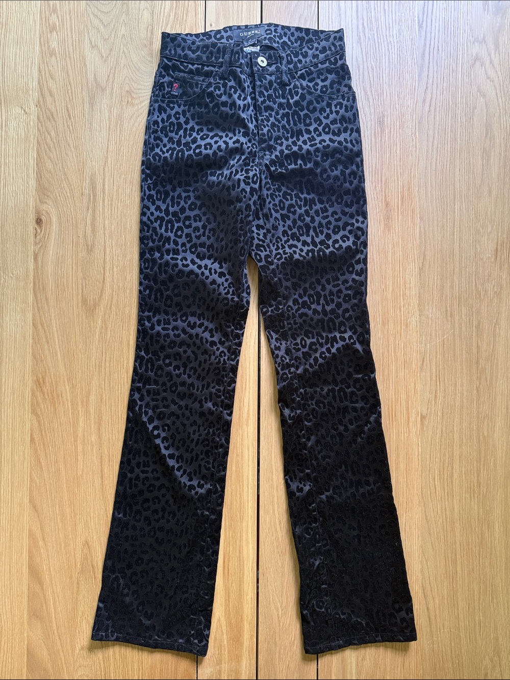 Guess Black Leopard Print Boot Cut Pants